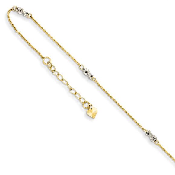 14k Two-Tone Gold Cable and Rope Chain Adjustable Anklet, 9 Inch - Picture 1 of 4